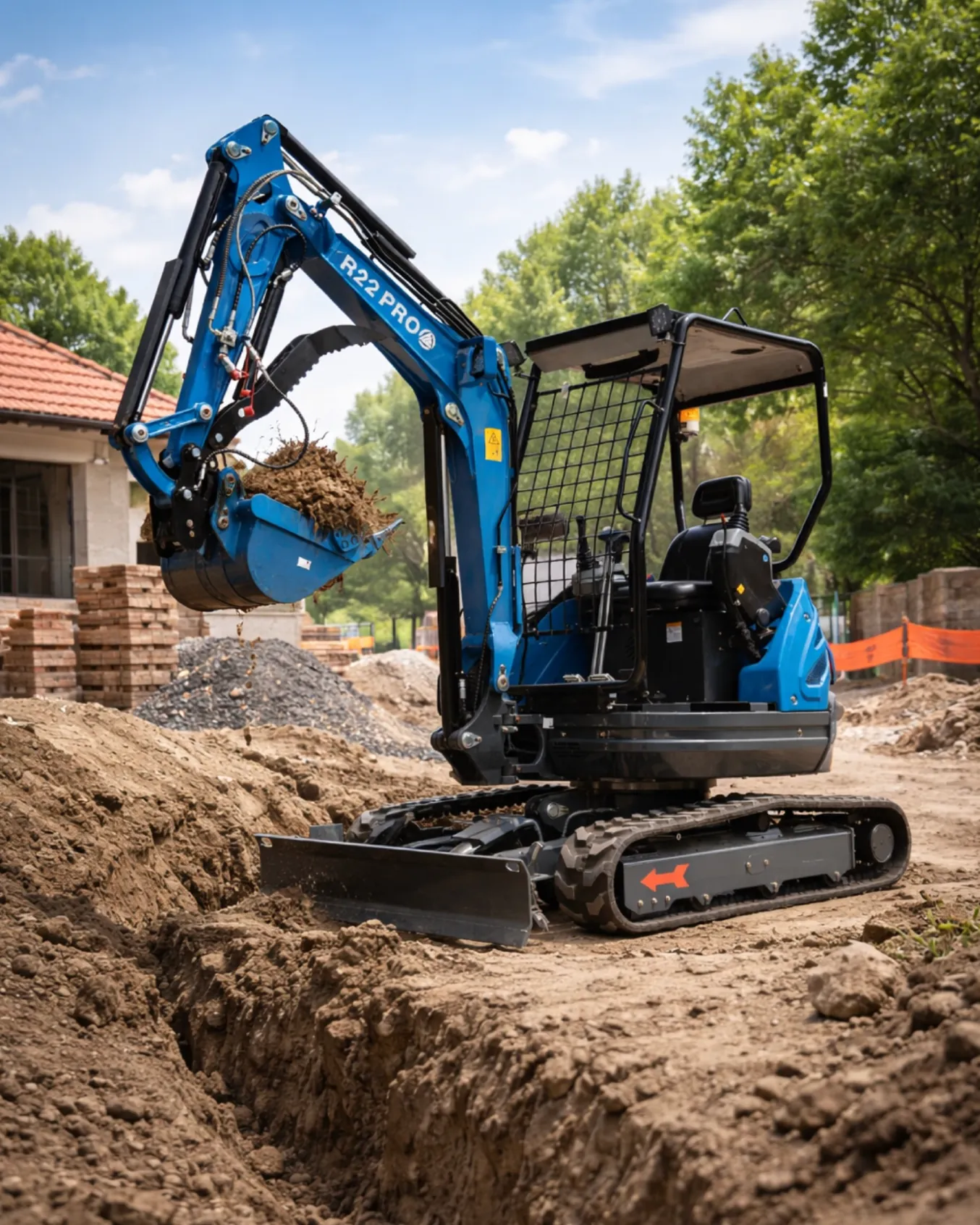 Miniexcavadora Rippa R22 Pro excavando una zanja